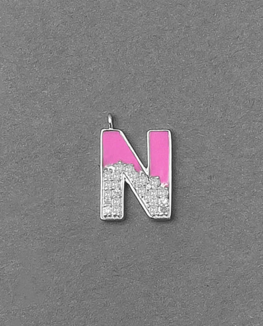 Initial N Pendant with Pink Enameling