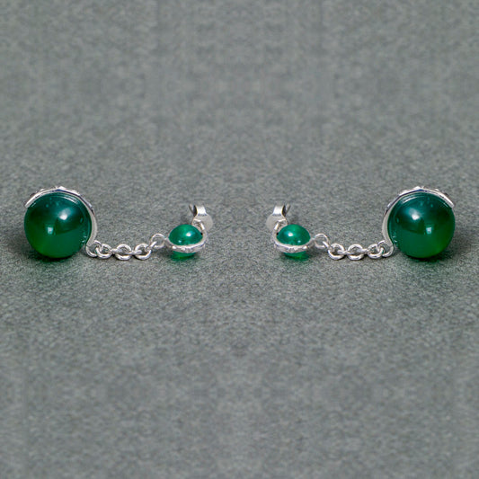 Sterling Silver Earring Rhodium plated with Green Onyx