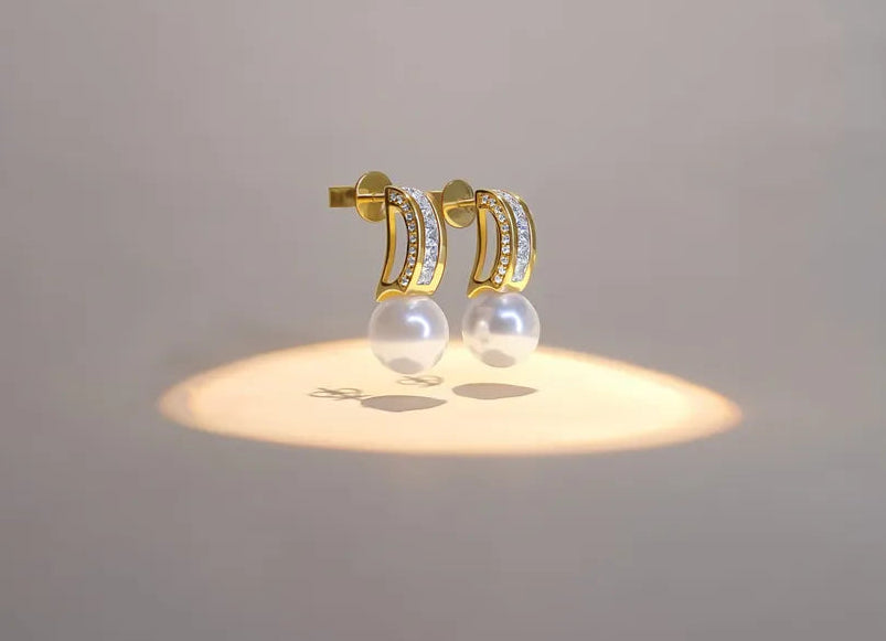 Pearl & Diamond Stud Earring