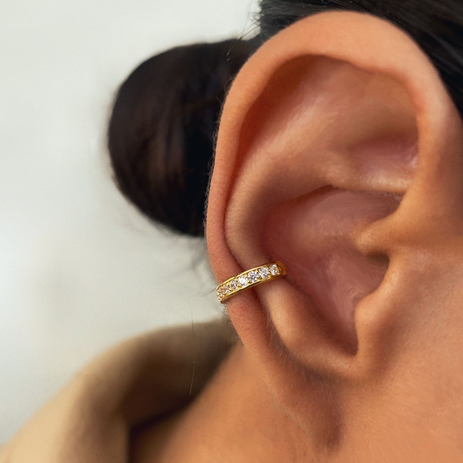 Gold Plated Sterling Silver Ear Cuff Studded With White Cz