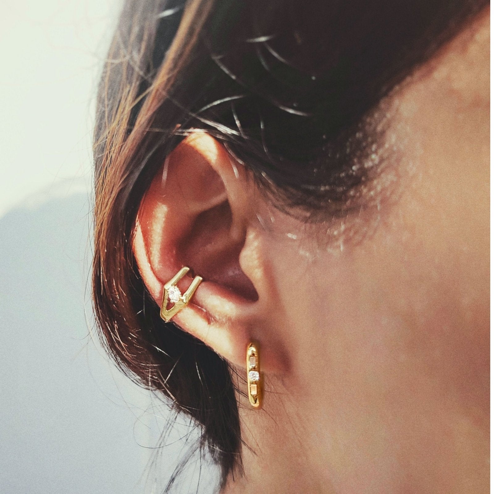 Gold Plated Sterling Silver Gold Plated Ear Cuff Studded With White Cz