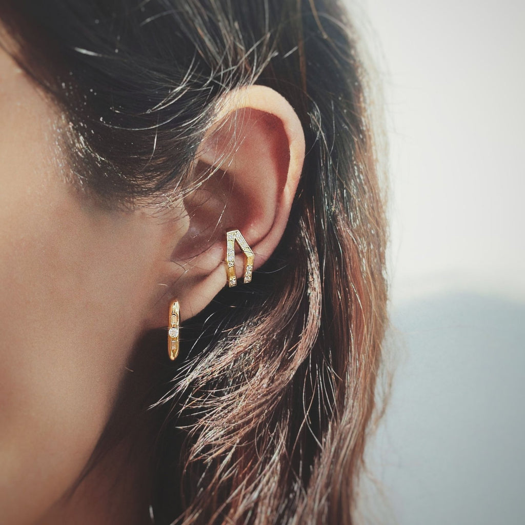 Gold Plated Sterling Silver Ear Cuff Studded With White Cz
