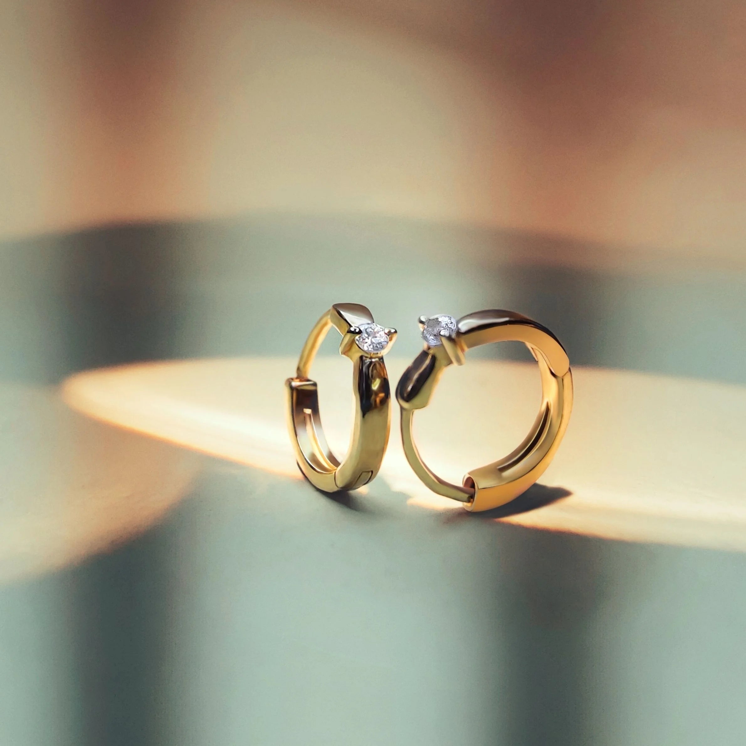 Gold Plated Sterling Silver Hoops With White Cz