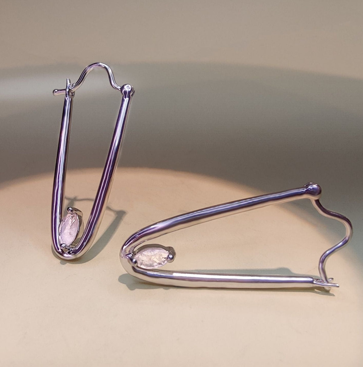 Silver Earrings for Women with Sculptural V Design