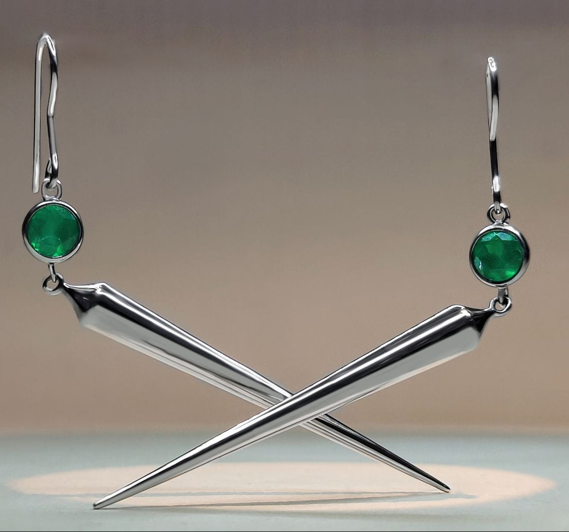 Art Deco Silver Pure Earrings with Dagger Drop Design