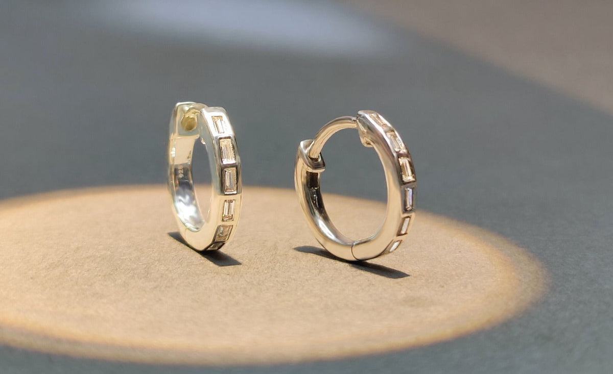 Medium baguette Diamonds Hoop Earrings