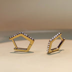 Geometry Inspired Gold Earrings for Women with Pentagon Hoop Design
