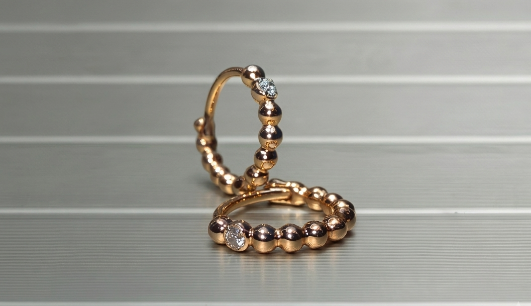 Silver Hoops Earrings with Black Beaded CZ Accent