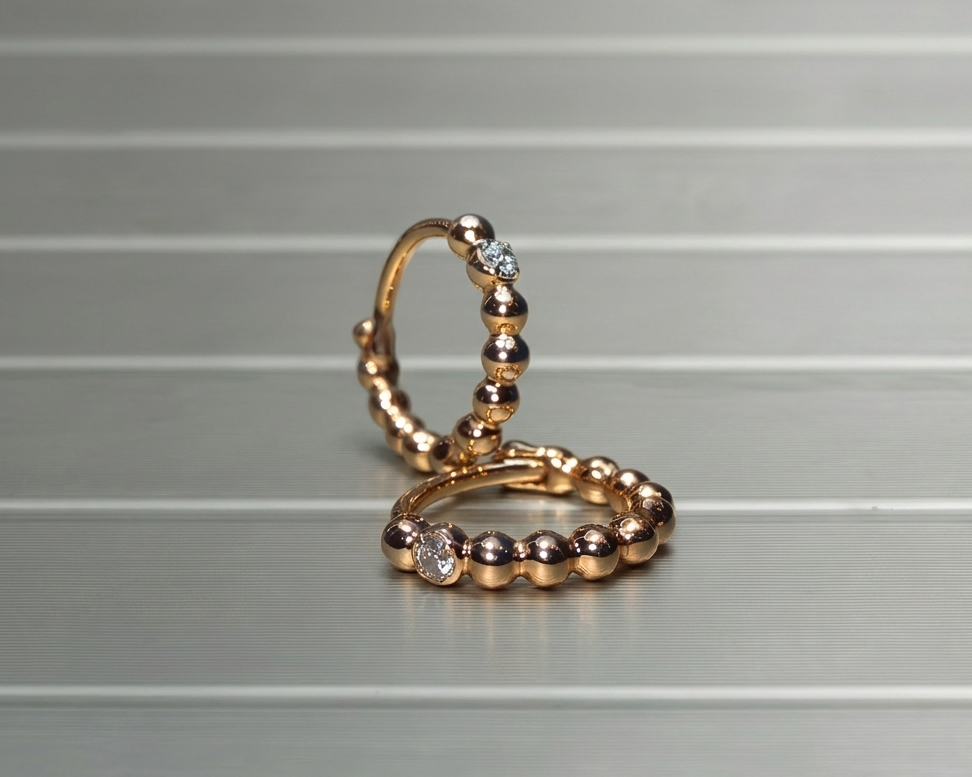 Silver Hoops Earrings with Black Beaded CZ Accent
