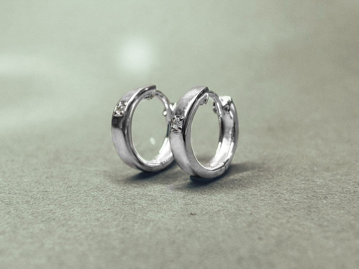 Rhodium Hoop Earrings for Women with White CZ