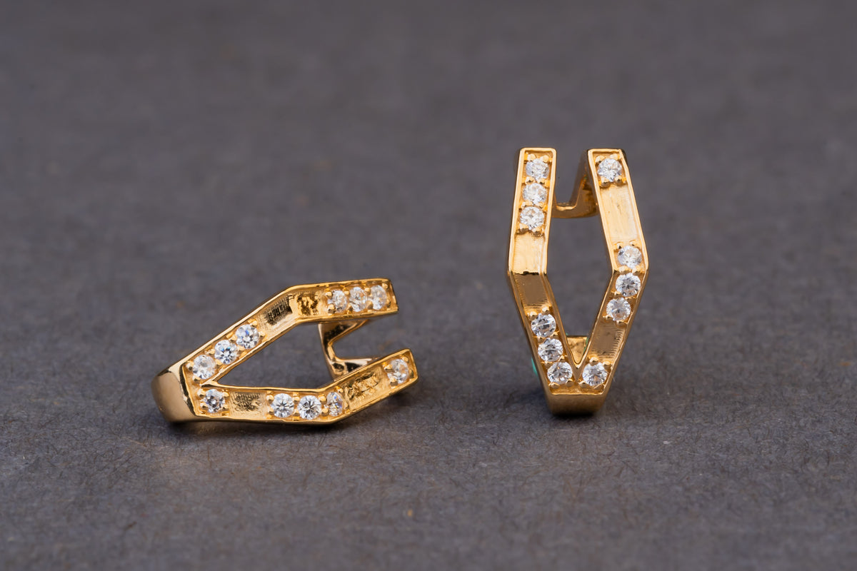 Gold Plated Sterling Silver Ear Cuff Studded With White Cz