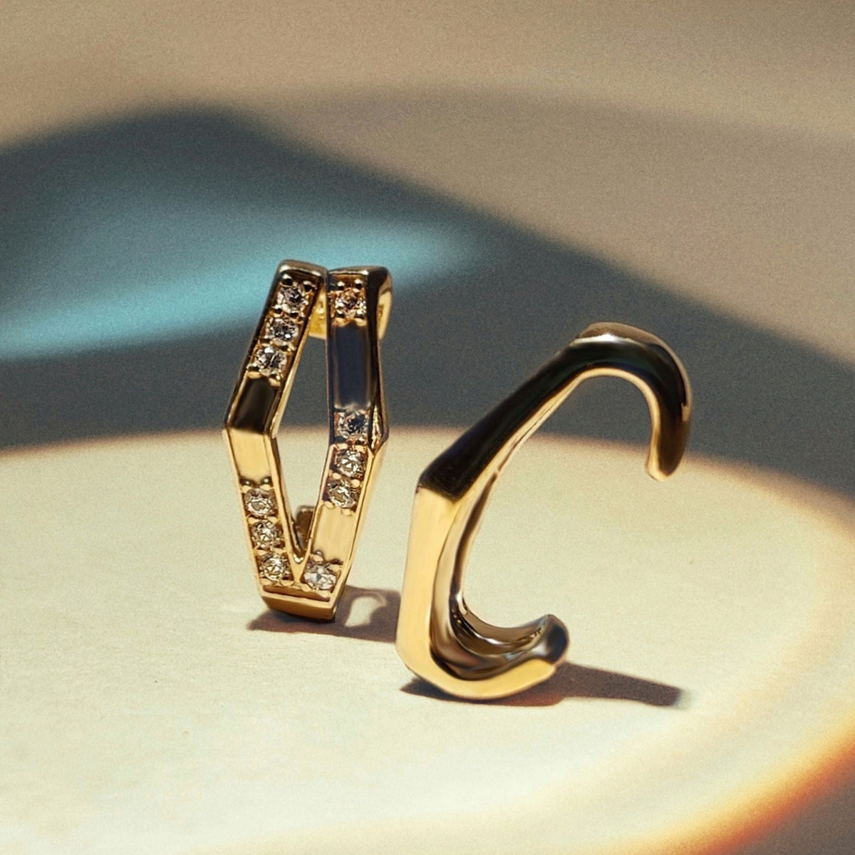 Gold Plated Sterling Silver Ear Cuff Studded With White Cz