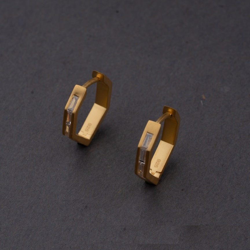 14k Gold Earrings for Girl with Hexagon Hoop