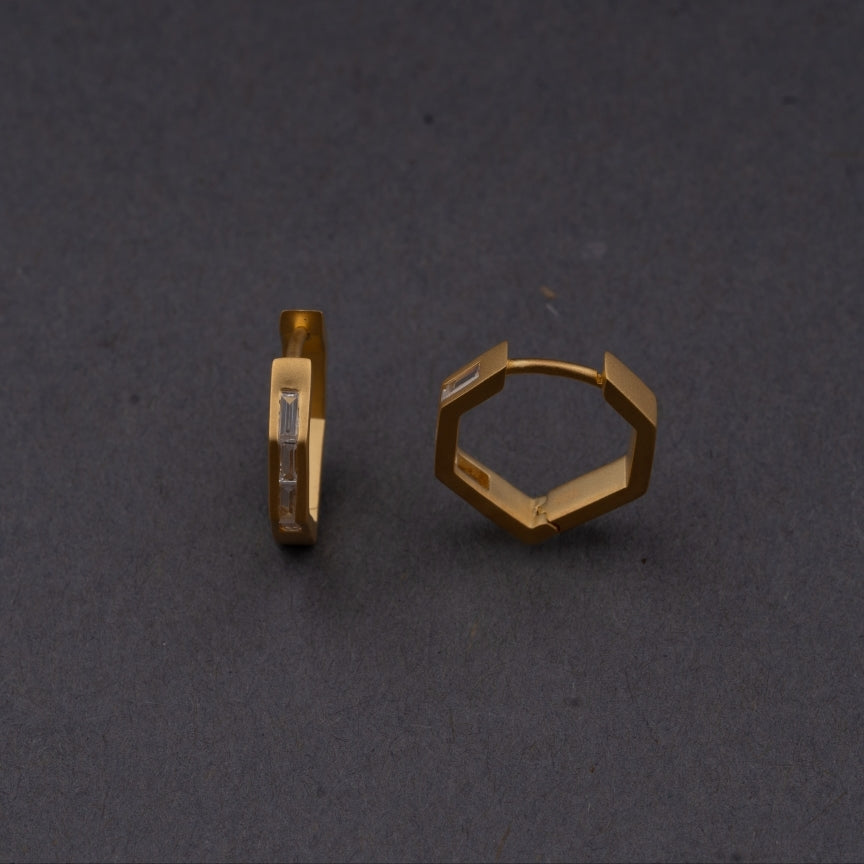 14k Gold Earrings for Girl with Hexagon Hoop