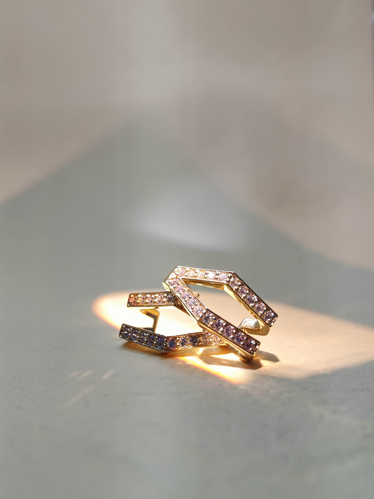 Gold Plated Sterling Silver Ear Cuff Studded With White Cz