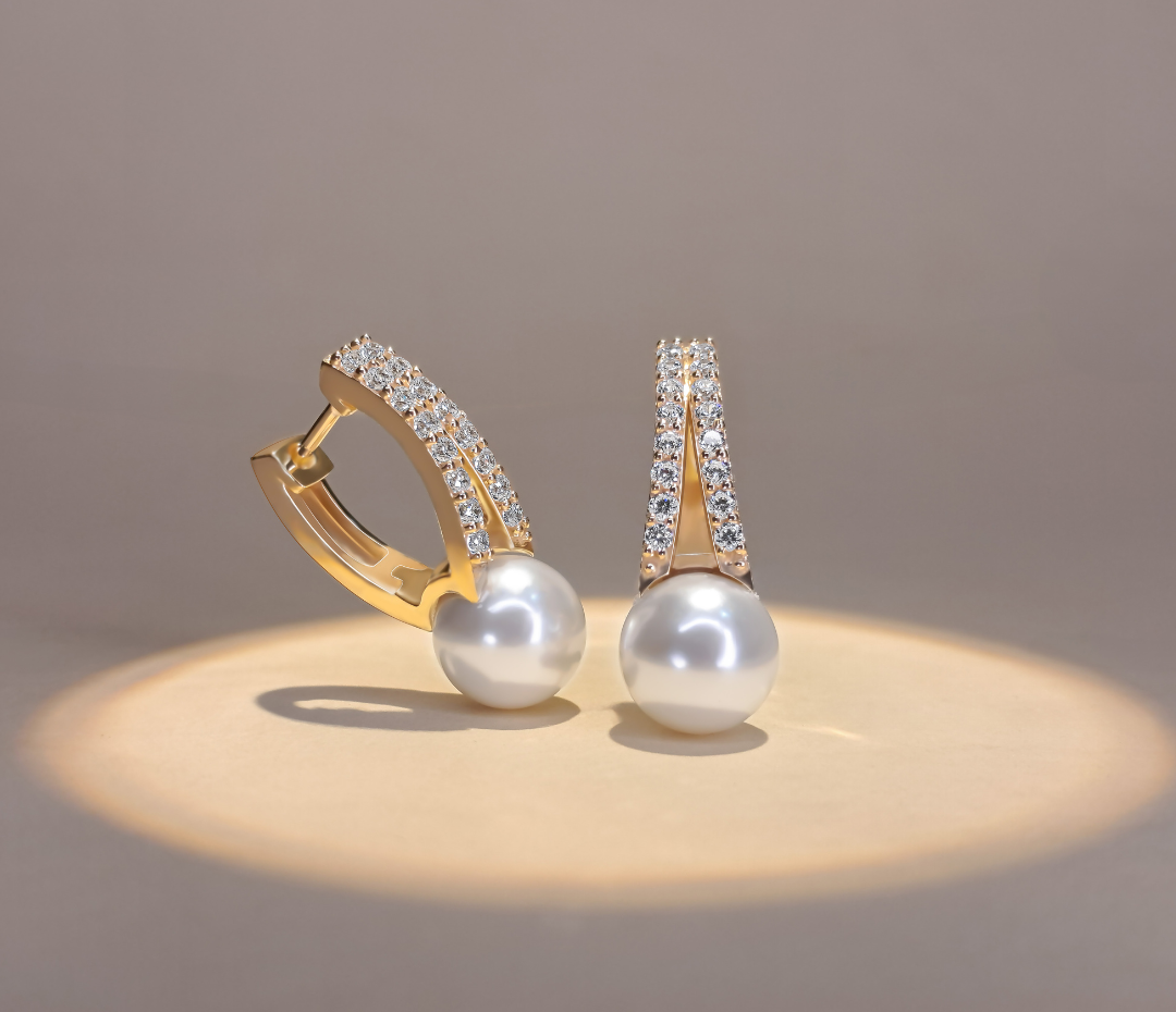 Pearl & Diamond Accent Hoop Earring