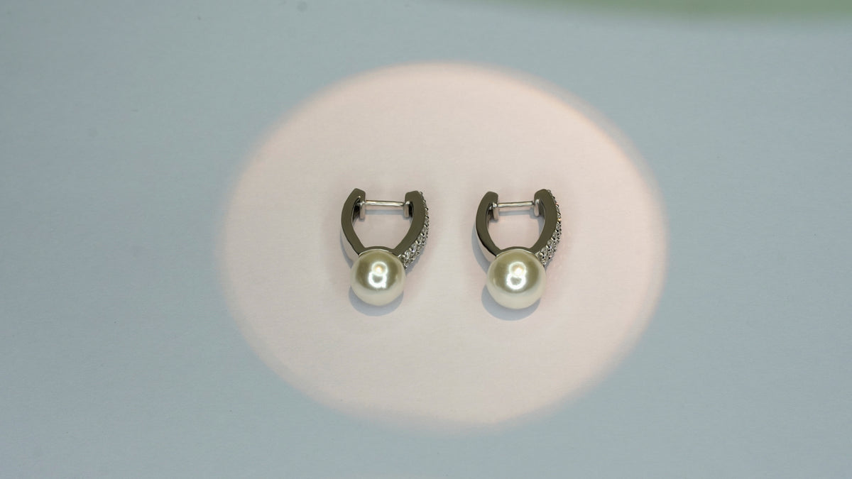 Pearl & Diamond Accent Hoop Earring