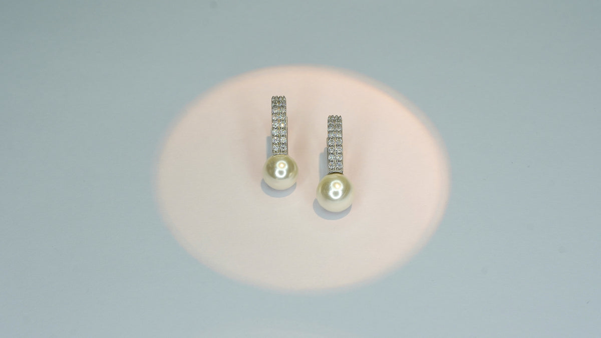 Pearl & Diamond Accent Hoop Earring