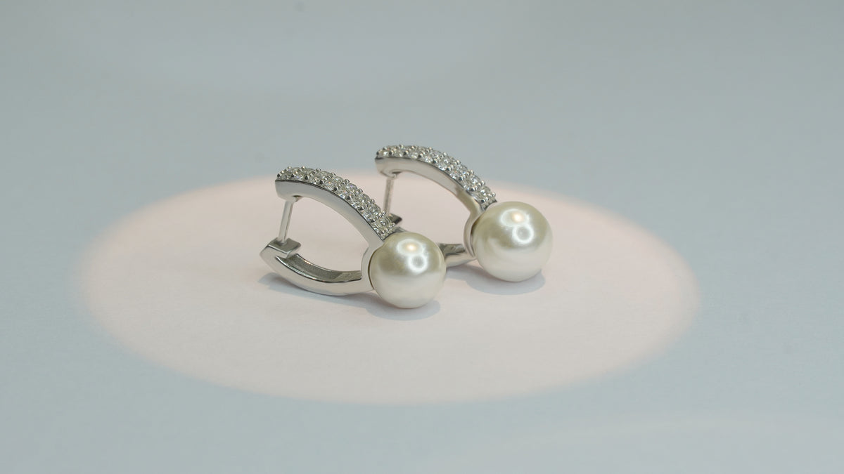 Pearl & Diamond Accent Hoop Earring