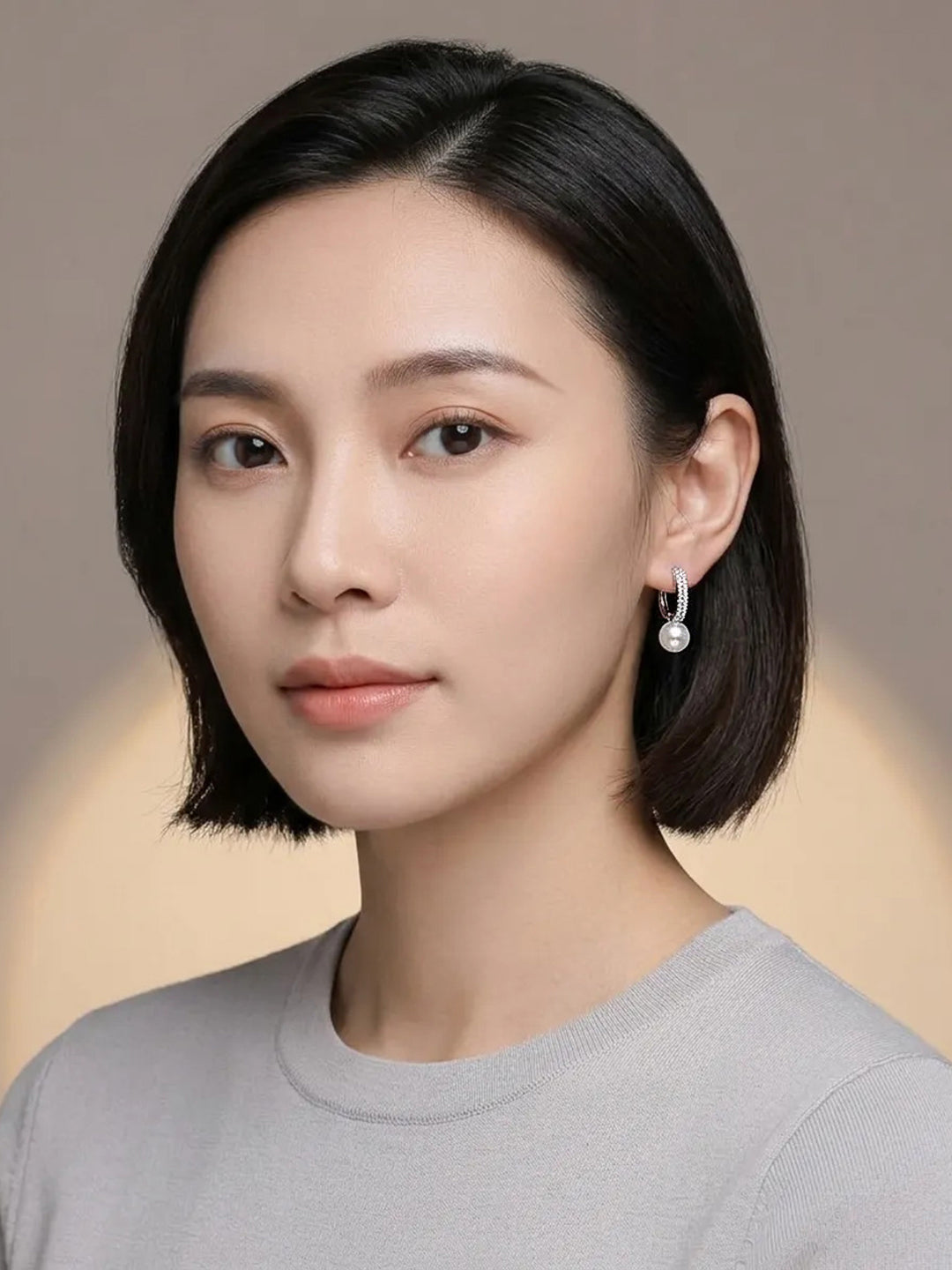 Pearl & Diamond Accent Hoop Earring