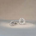 Unique statement earrings, silver circular studs with crystal accents