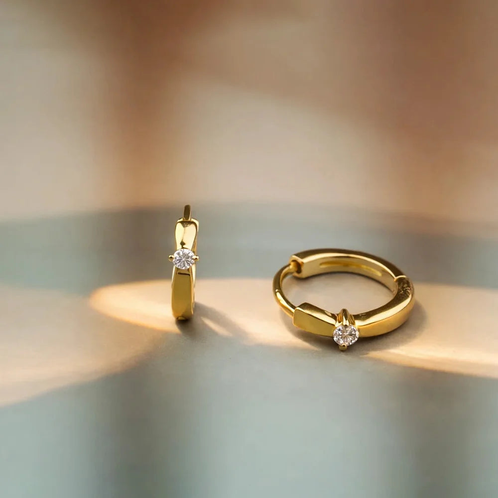 Gold Plated Sterling Silver Hoops With White Cz