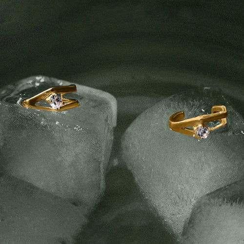 Gold plated sterling silver ear cuff studded with white CZ