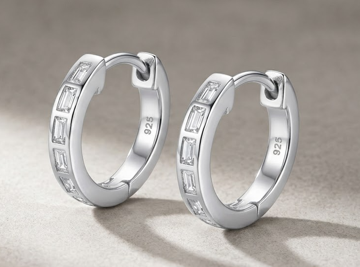 Medium baguette Diamonds Hoop Earrings