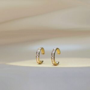 Gold Plated Sterling Silver Ear Cuff Studded With White Cz