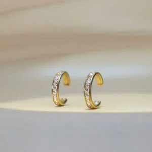 Gold Plated Sterling Silver Ear Cuff Studded With White Cz