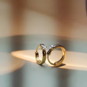 Gold Plated Sterling Silver Hoops With White Cz