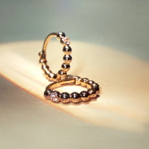 Gold Plated Sterling Silver Hoops Studded with White cz