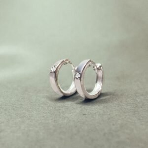 Rhodium Plated Sterling Silver Hoops Studded with White cz