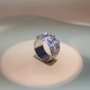 925 Sterling Silver Gold Plated Ring with Rainbow Moonstone